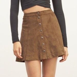 Abercrombie & Fitch | faux suede button front mini skirt A line tan brown size 6